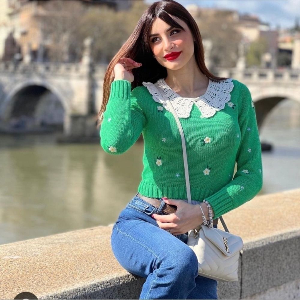 Zara blogger favorite peterpan collar embroidered sweater